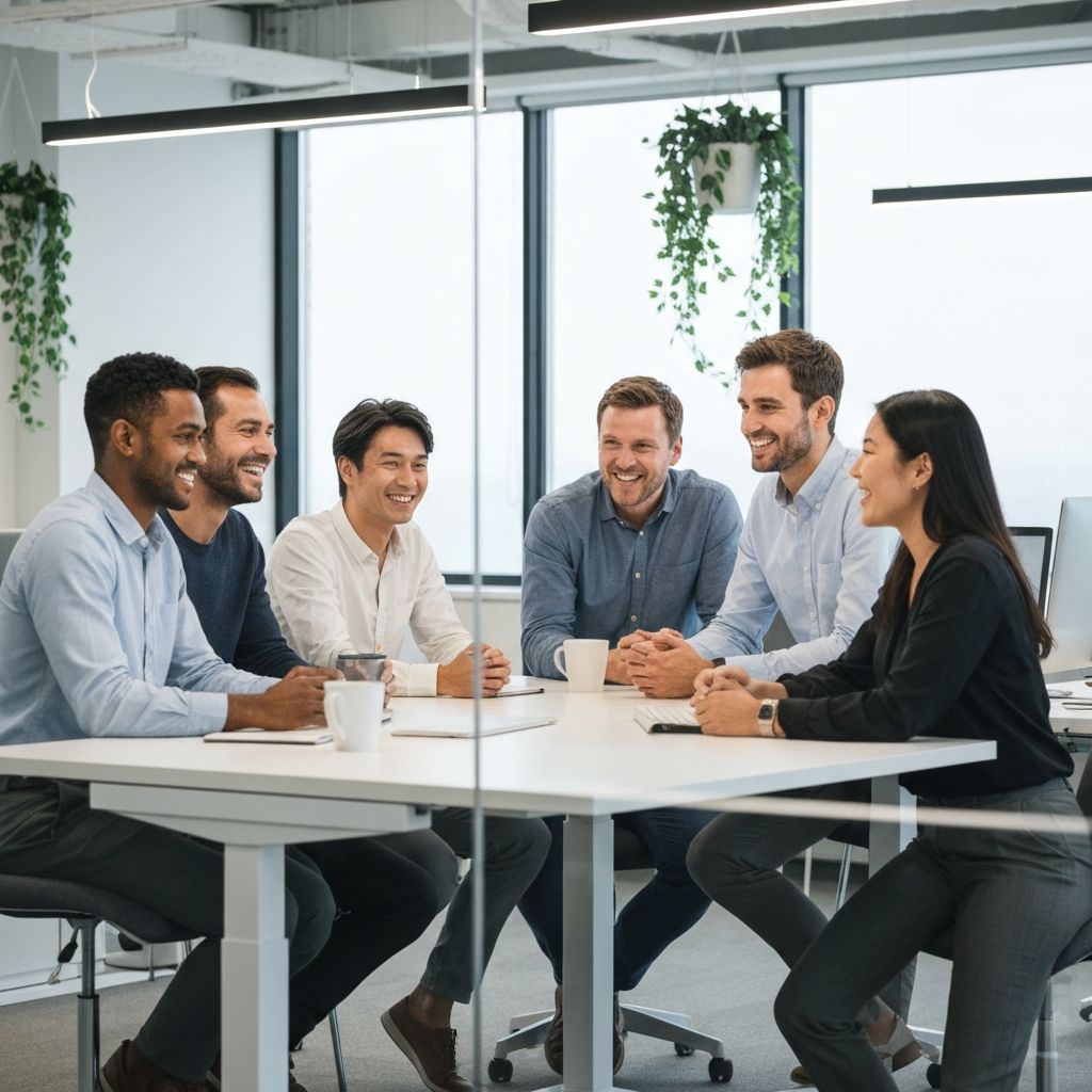 A happy team in a modern office
