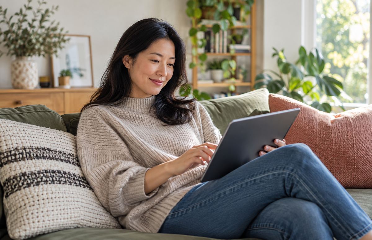 Adult enjoying a quiet moment at home