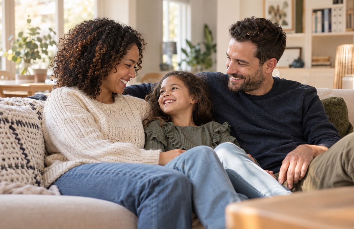 Family relaxing together at home