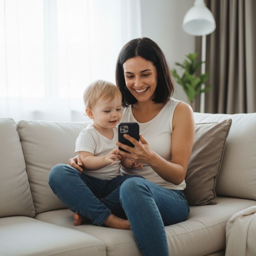Parent and toddler using Inthriva pediatric telehealth at home